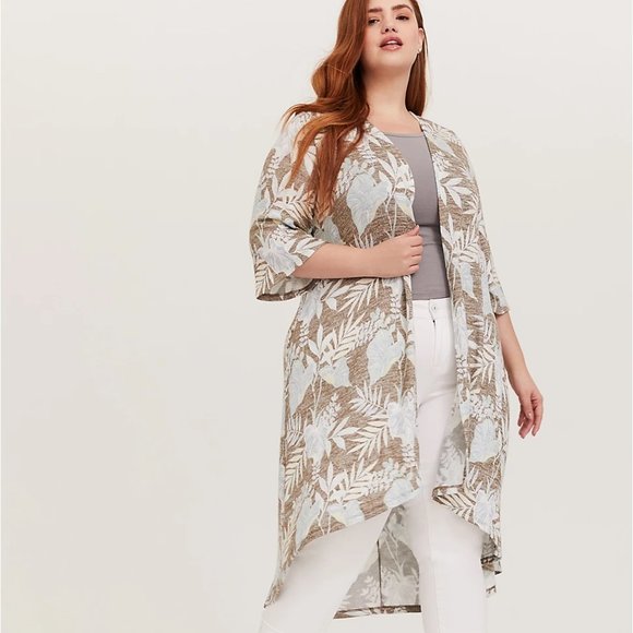 NWT Torrid Olive Green Tropical Hacci Hi-Lo Kimono - Picture 1 of 8